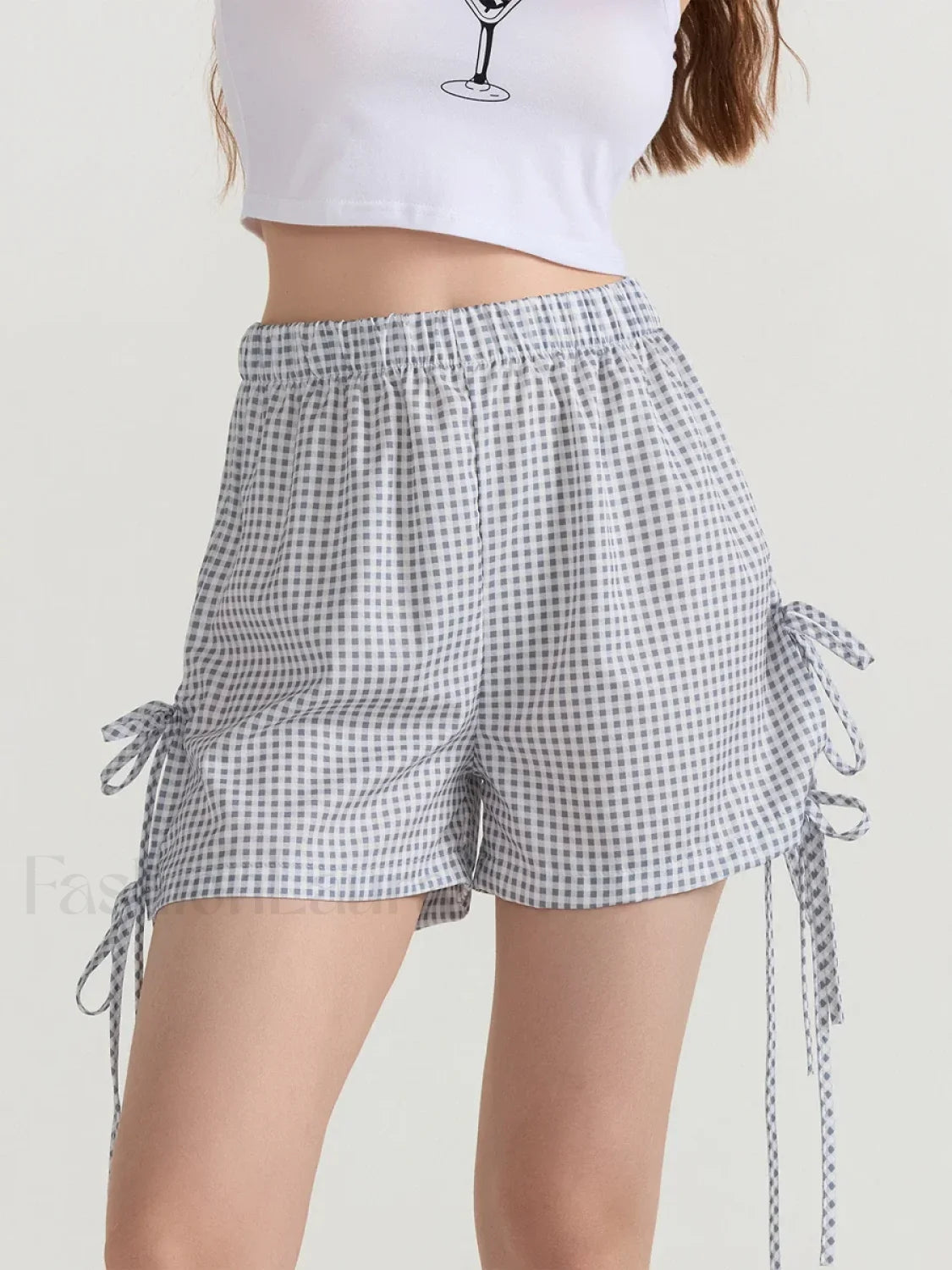 Fairycore Cute Bowknot Casual Loose Fit Streetwear Short gray / S