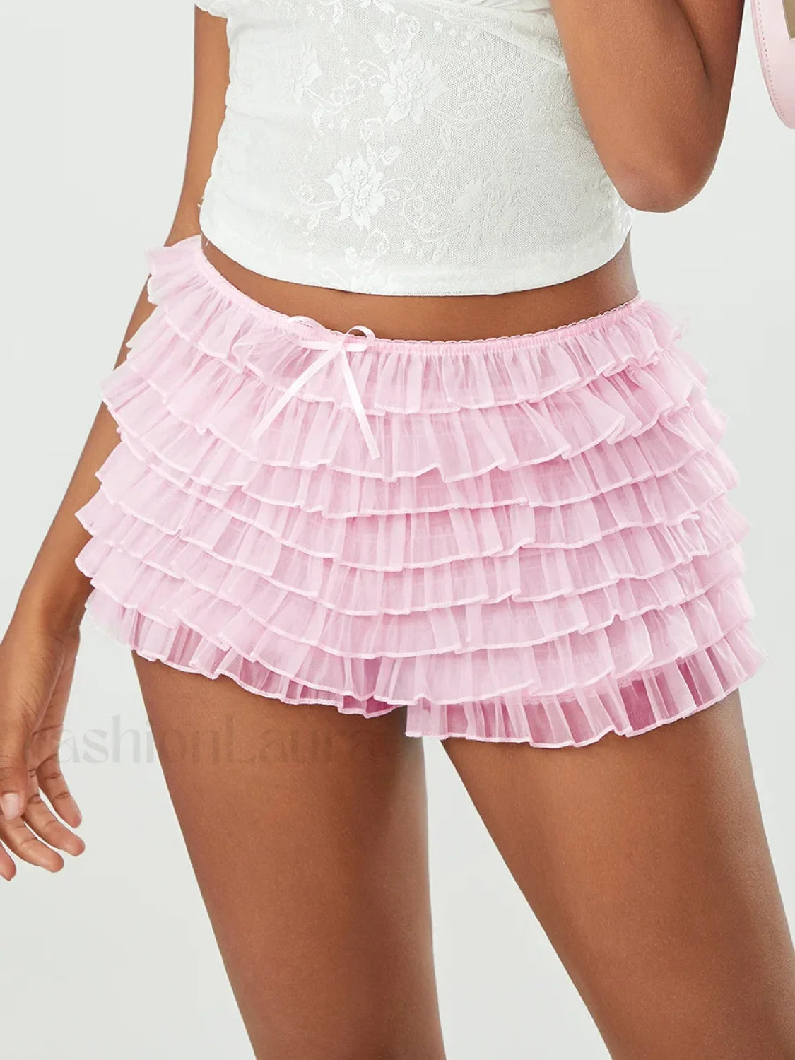 Fairycore Multi-Layer Mesh Low Rise Bowknot Ruffle Short Secondary image
