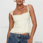 Fairycore Square Ruffled Crop Top Yellow / S