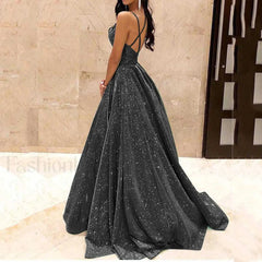 Fall For Women 2024 Spaghetti Strap Sleeveless Glitter Sequin Big Swing Formal Elegant Evening Prom Dress