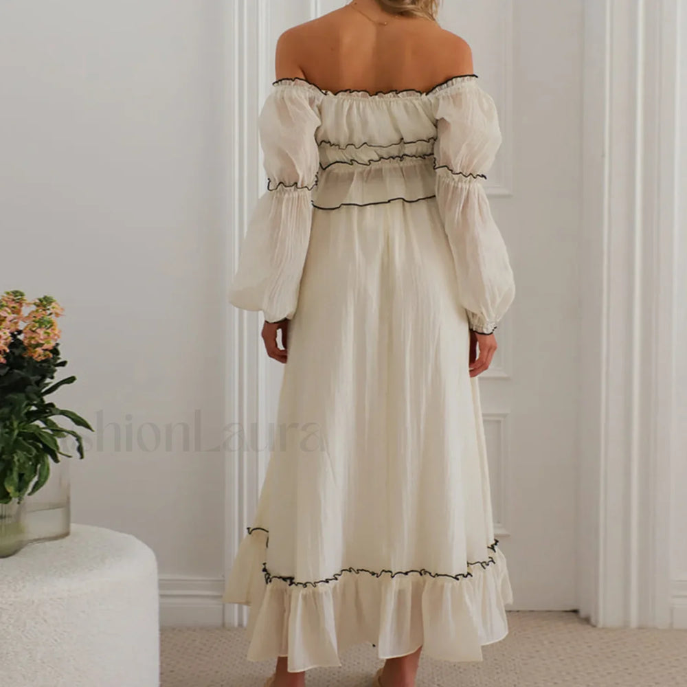 Fall Skirts Tie up Off Shoulder Tops Elastic Waist Skirt Two Piece Set