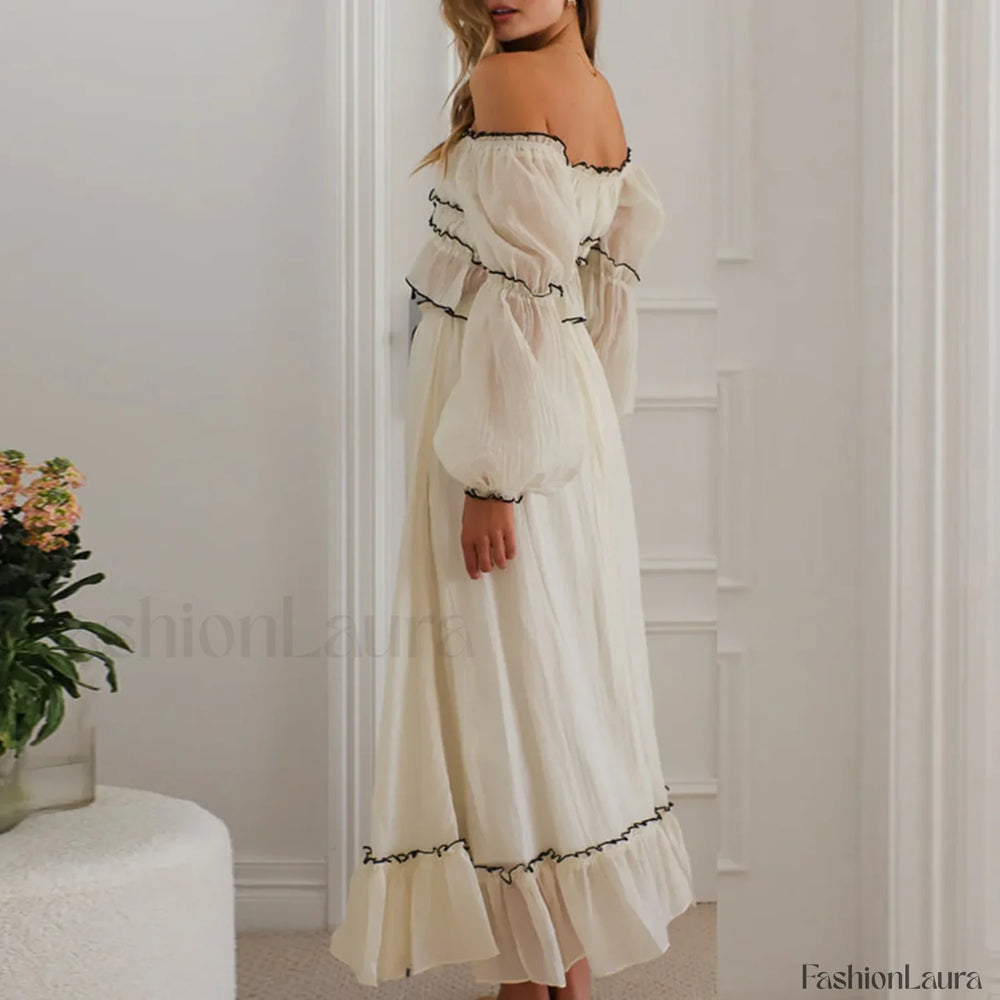 Fall Skirts Tie up Off Shoulder Tops Elastic Waist Skirt Two Piece Set