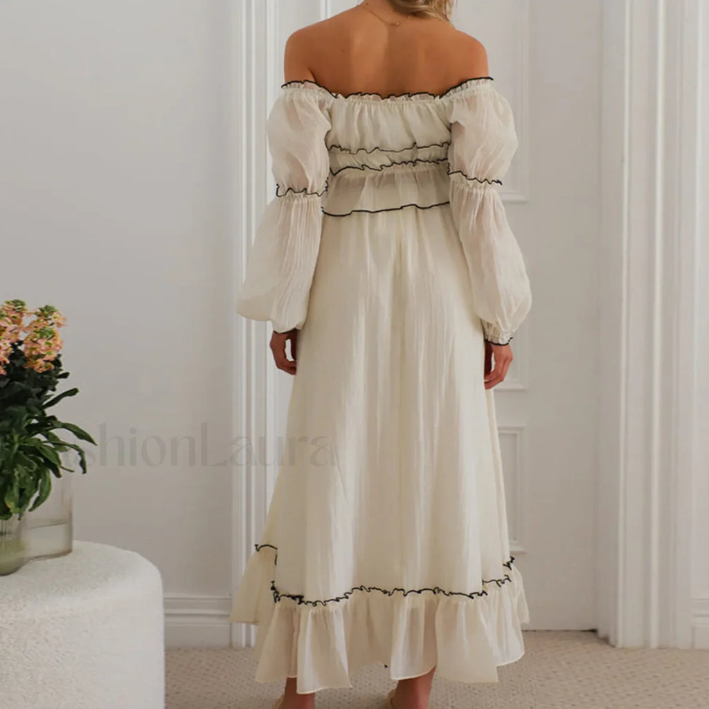 Fall Skirts Tie up Off Shoulder Tops Elastic Waist Skirt Two Piece Set