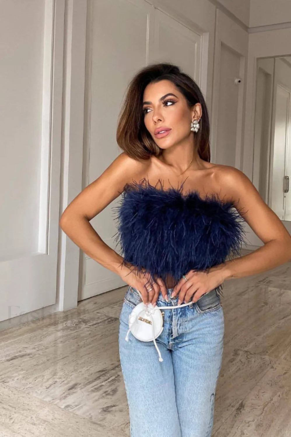 Fancy Strapless Stylish Feather Crop Top S / 7#