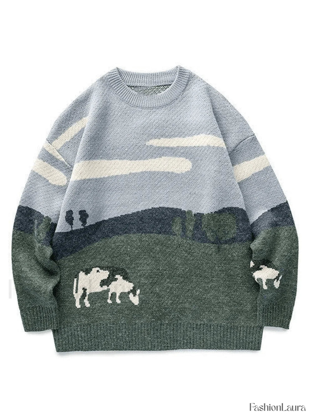 Farm Land Jacquard Knit Sweater Blue / M Sweaters