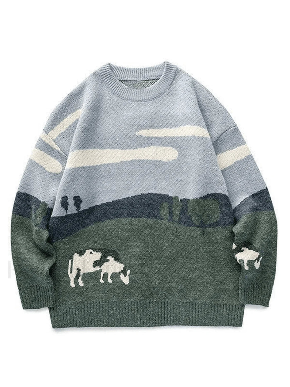 Farm Land Jacquard Knit Sweater Blue / M Sweaters