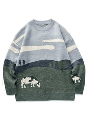 Farm Land Jacquard Knit Sweater Blue / M Sweaters