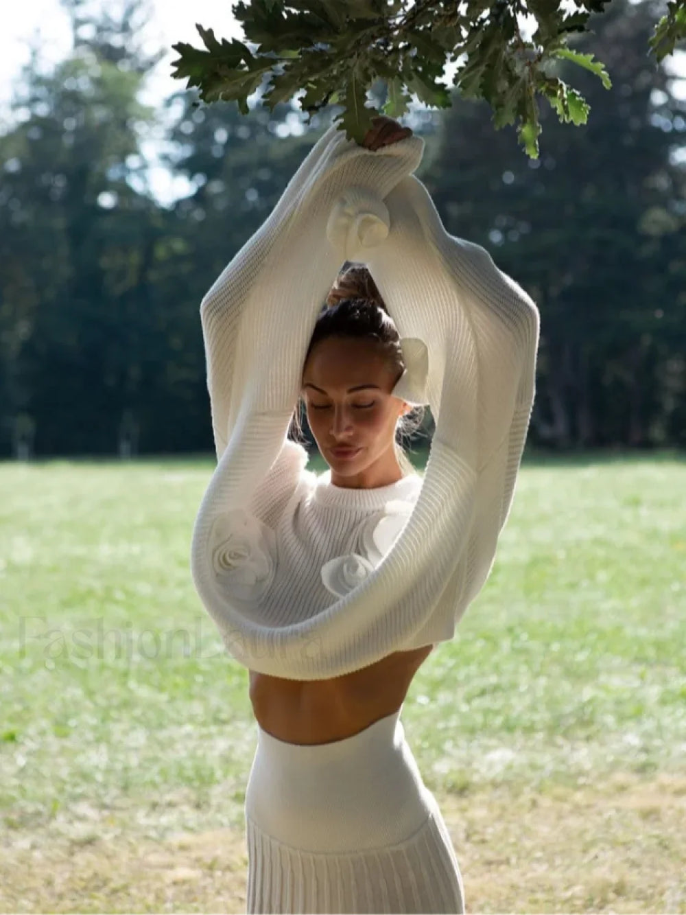 Fashion 3D Rose Round Neck Knitted Pullover Women Casual Long Sleeves Loose Sweater Sweaters L