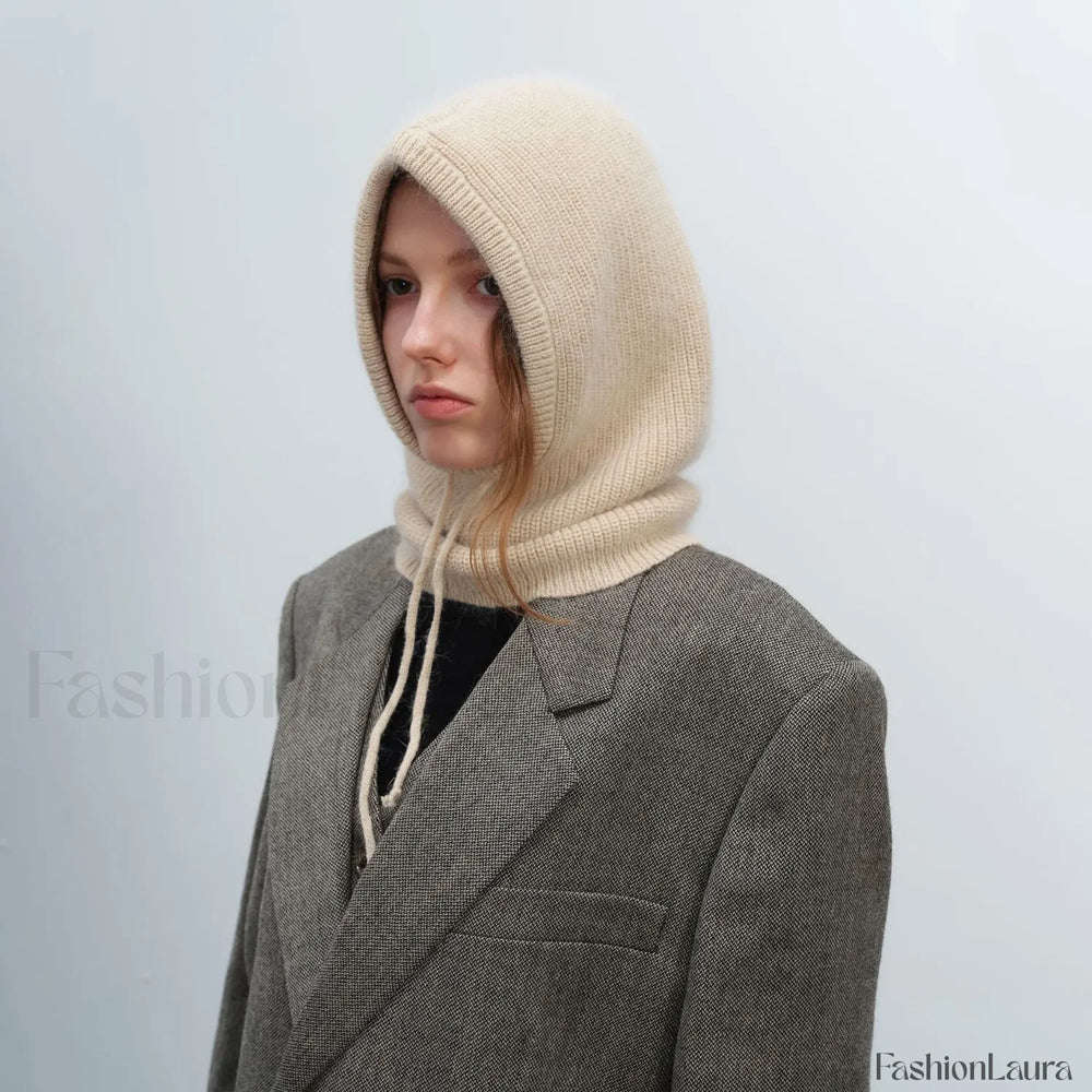 Fashion Balaclava Autumn Winter Warm Neck Women’s Solid Color Hat Beige / 56 60cm