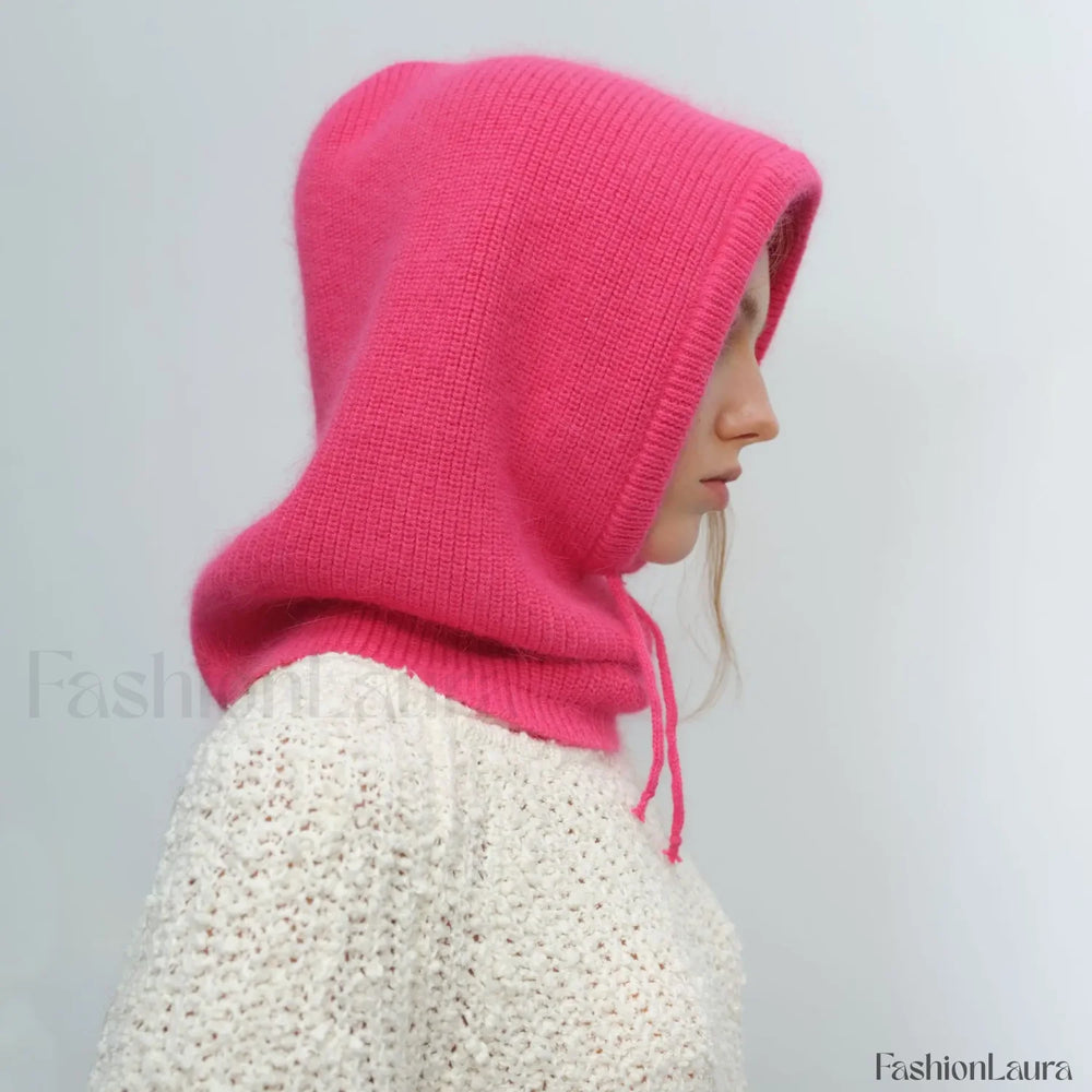 Fashion Balaclava Autumn Winter Warm Neck Women’s Solid Color Hat rose red / 56 60cm