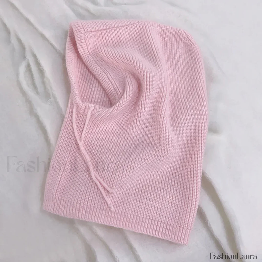 Fashion Balaclava Autumn Winter Warm Neck Women’s Solid Color Hat sakura pink / 56 60cm