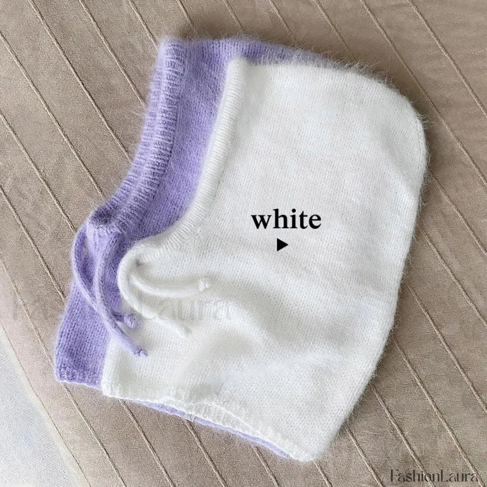 Fashion Balaclava Autumn Winter Warm Neck Women’s Solid Color Hat White / 56 60cm