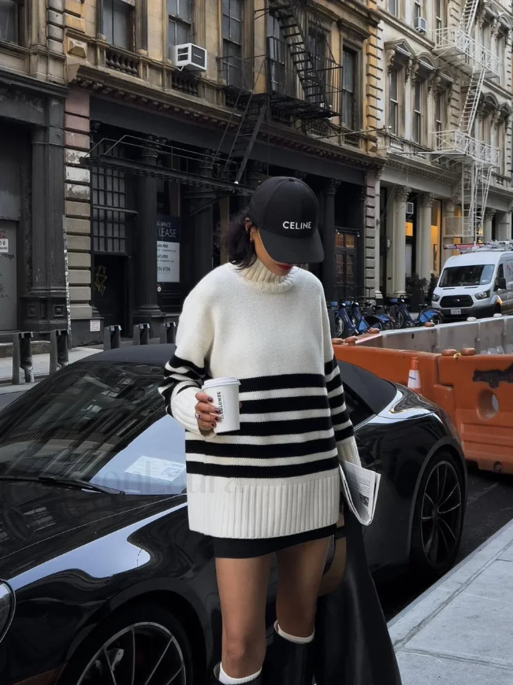 Fashion Contrast Stripe Women’s Knitted Pullover Elegant Turtleneck Long Sleeve Warm Sweater Sweaters L