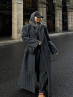 Fashion Dark Grey Stripe Lapel Double Breasted Overcoats
