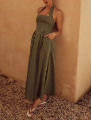 Fashion Elegant Long for Women New Wide Strap Halter Backless Maxi Dress