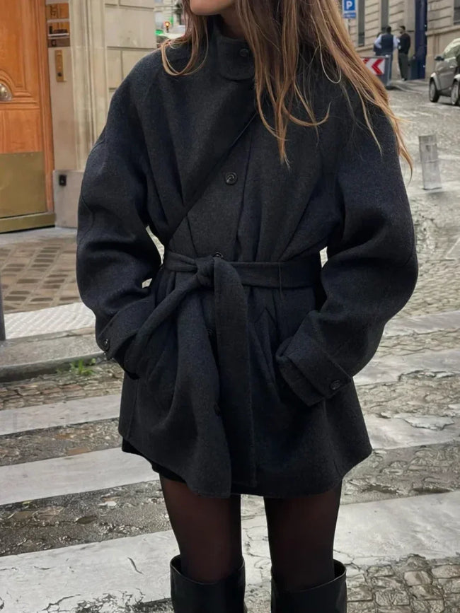 Fashion High Neck With Belt Woolen Overcoats Main image