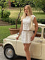 Fashion Lace O Neck Pleated Skirt Two Piece Set white skirts / S
