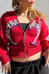 Fashion Letter Print Fleece Hoodie Red / S