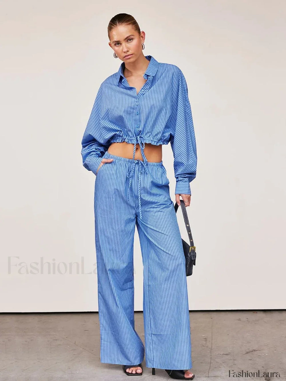 Fashion Long Sleeve Collar Pants Two Piece Set