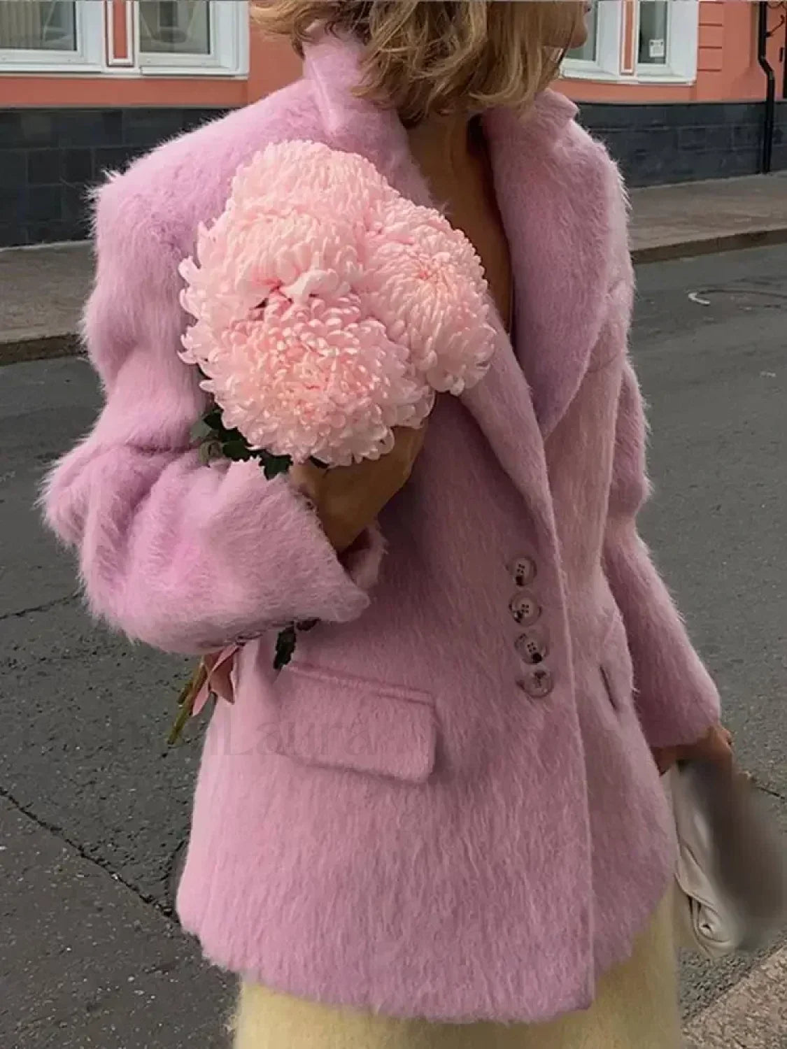 Fashion Pink Lapel Long Sleeves Women Blazer Jacket Loose Overcoats Main image