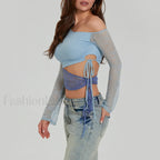 Fashion Sexy Lace Long Sleeve Oblique Neck T Shirt
