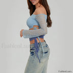 Fashion Sexy Lace Long Sleeve Oblique Neck T Shirt