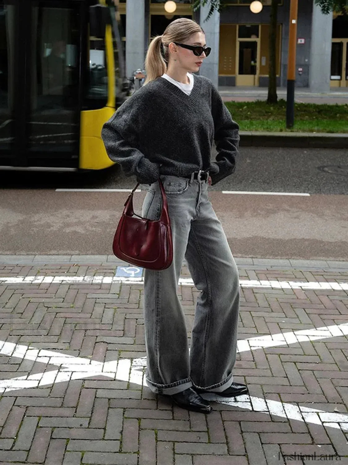 Fashion Solid Color V Neck Knitted Pullover Women Casual Long Sleeves Loose Sweater Sweaters L