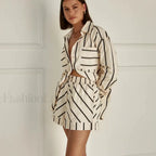 Fashion Striped Buttoned Shirt Shorts Pajamas Two Piece Set