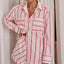 Fashion Striped Buttoned Shirt Shorts Pajamas Two Piece Set Red / S