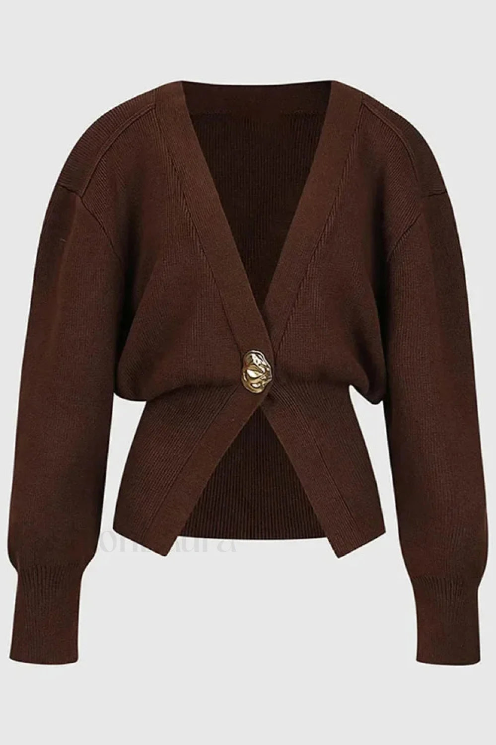 Fashion V neck Button Cardigan Coffee / S
