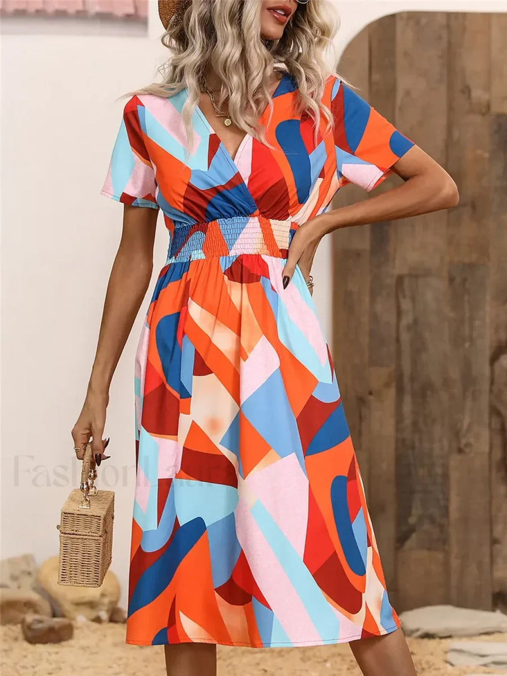 Fashionable Floral Holiday Sleeveless Chic Summer Long Midi Dress Orange Blue / S