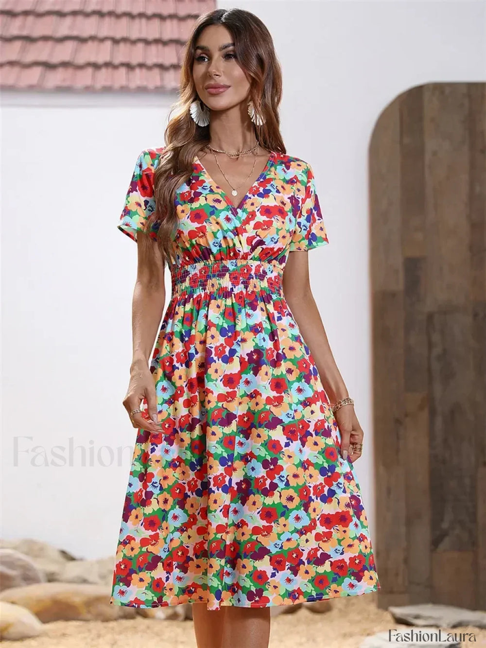Fashionable Floral Holiday Sleeveless Chic Summer Long Midi Dress Coral / S