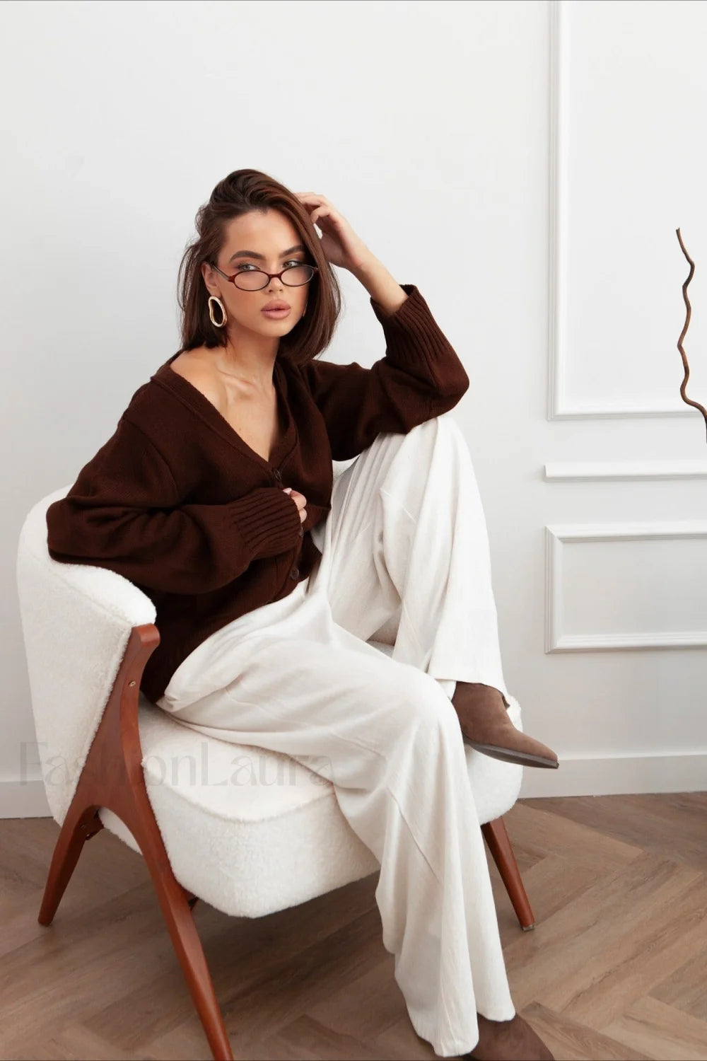 Fashionable Loose Fit V Neck Knit Sweater