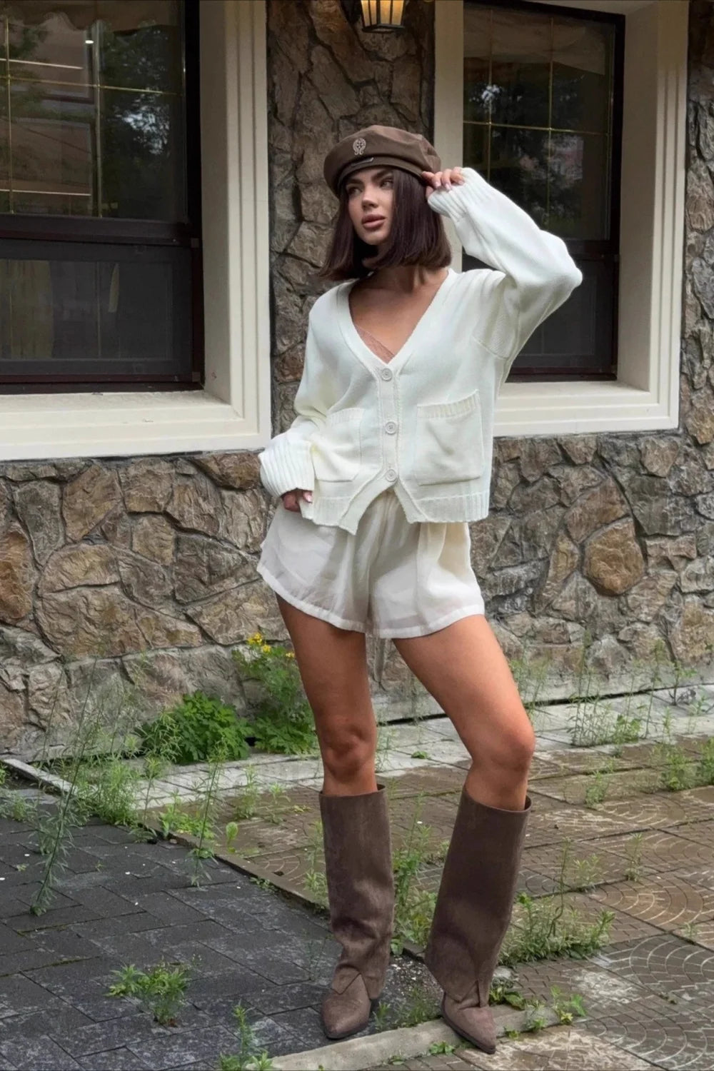 Fashionable Loose Fit V Neck Knit Sweater