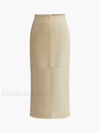 Faux Leather Piping Sit Midi Skirt Skirts