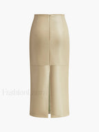 Faux Leather Piping Sit Midi Skirt Skirts