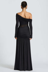 Sheer Pleated Off Shoulder Party Dress