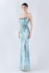 Boned Sequin Embroidered Formal Dress