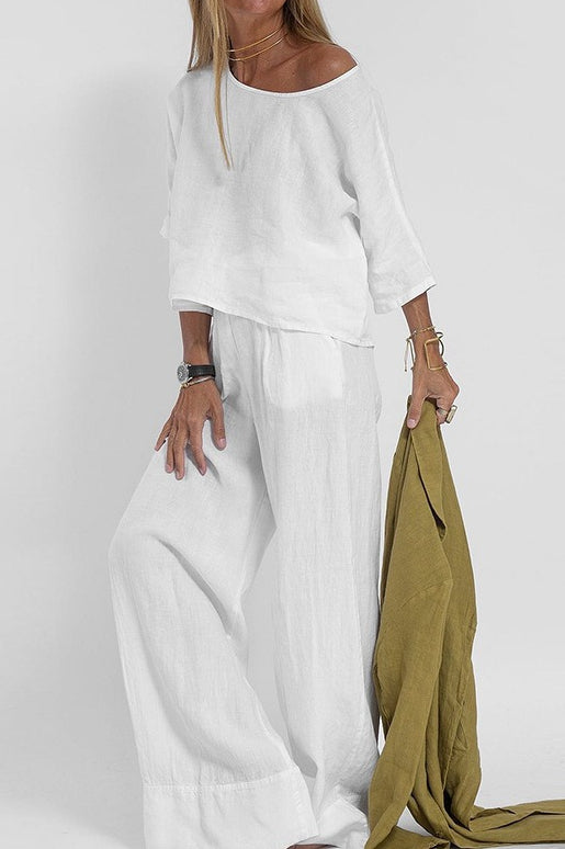 Plus Size Casual Solid Color Linen Pants Set Secondary image