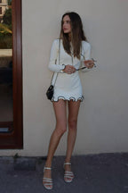 Sexy Fitted Ruffled Wave Edge Long Sleeve Mini Dress