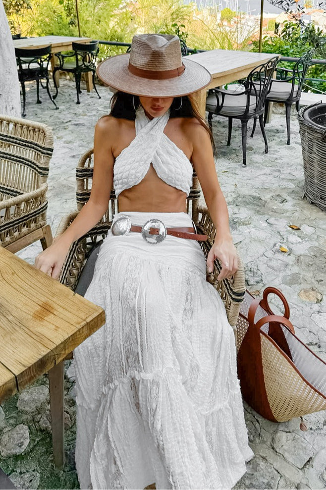 High Waist Lace Tiered A Line Boho Skirt Main image