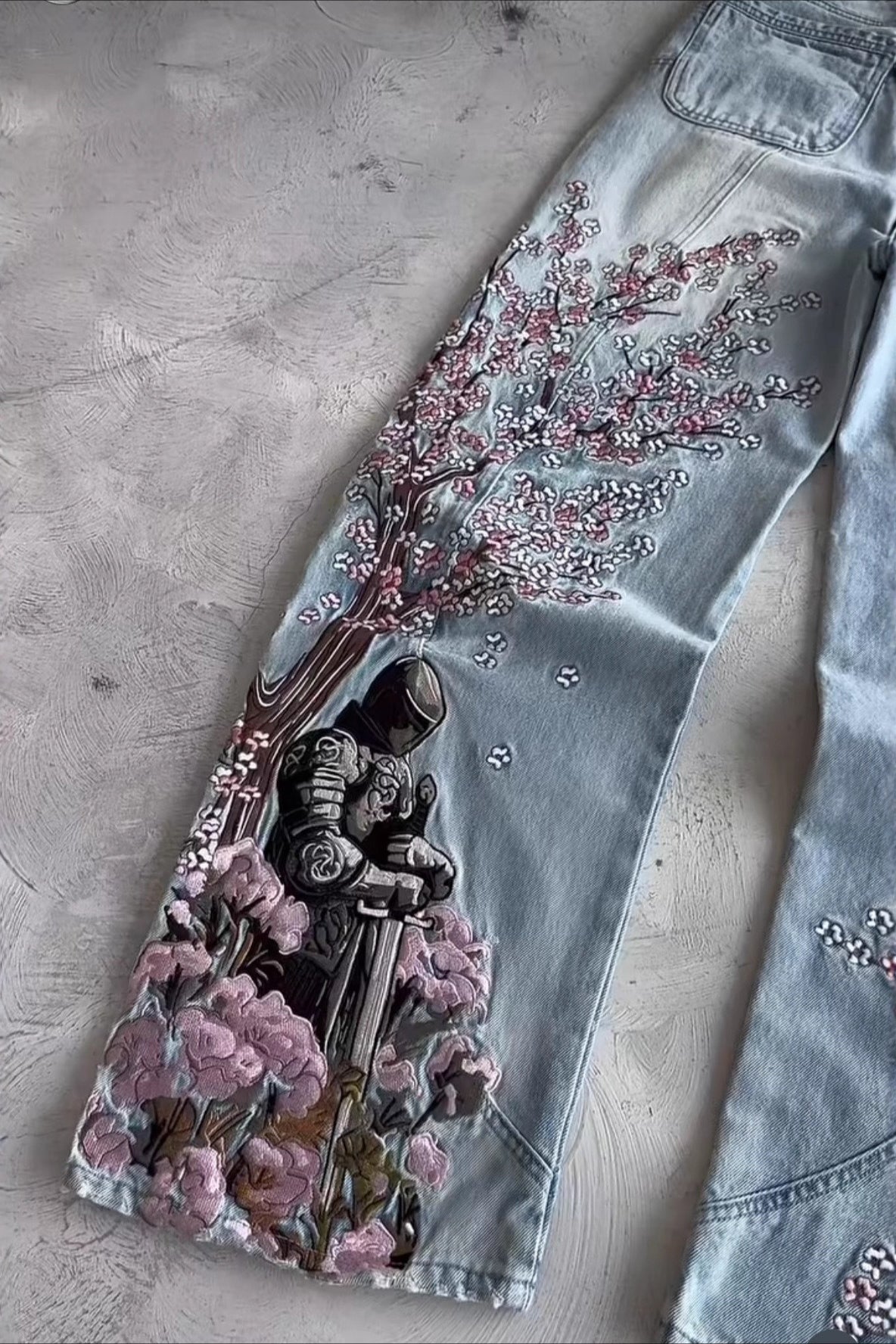 Samurai Blossom Embroidered Wide Leg Jeans