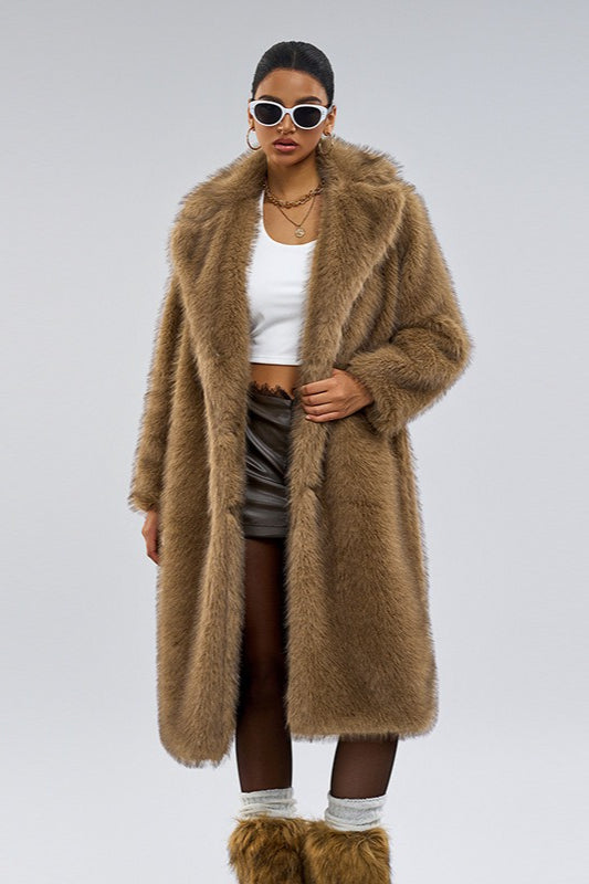 Shawl Collar Faux Fur Overcoat Main image