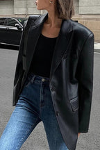 Black PU Leather Blazer Jacket coats