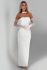 Sheer Sleeve Bustier Gown Formal Dress