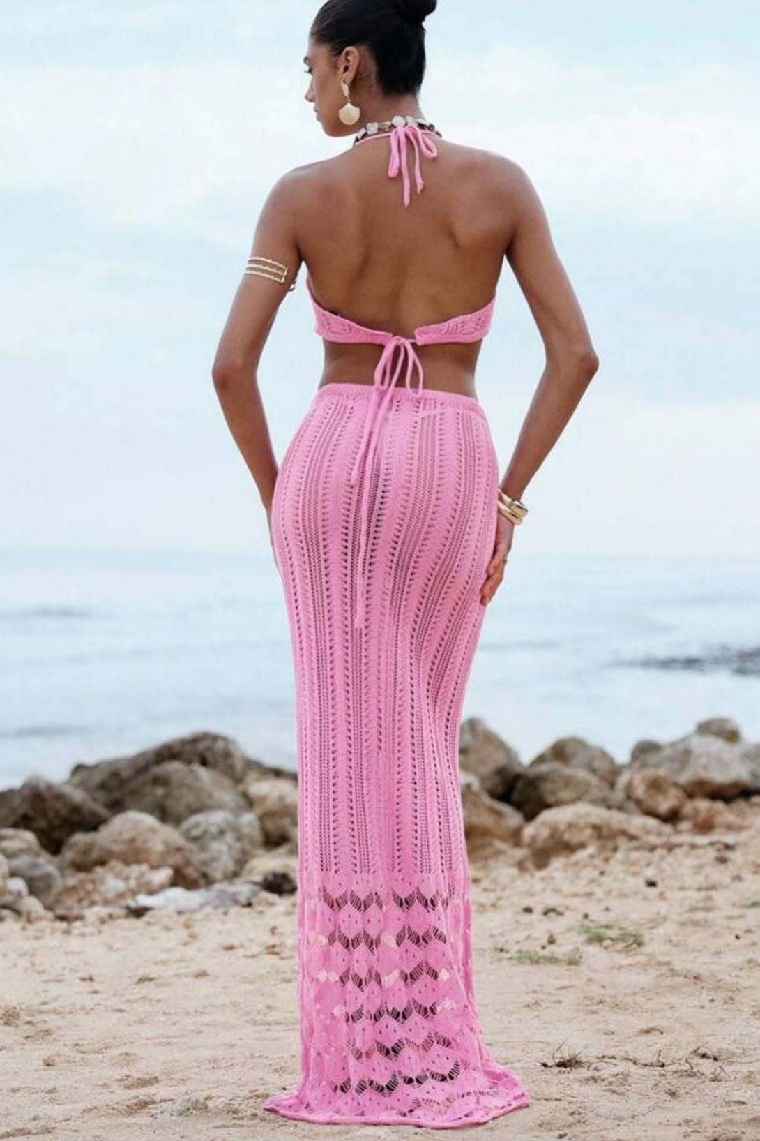 Crochet Floral Halter Knit Boho Skirt Set Secondary image