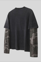 Script Graphic Camo Layered Long Sleeve T-Shirt