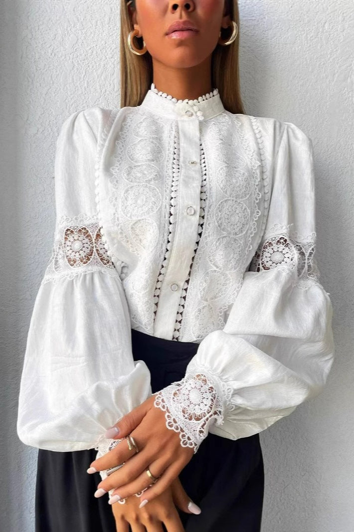 Lace Paneled Lantern Sleeve Blouse Main image