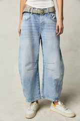 Mid Rise Washed Relaxed Wide Leg Jeans