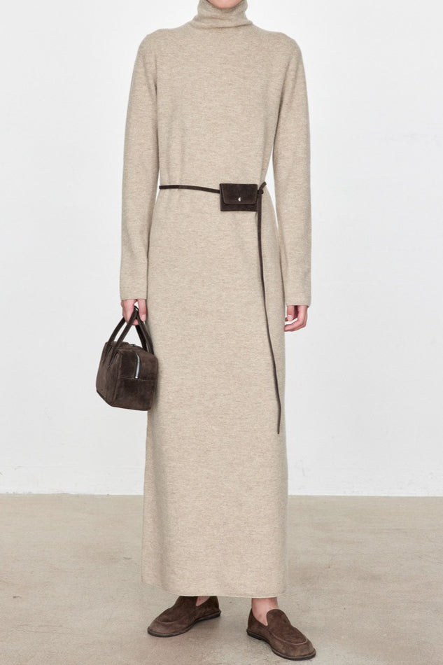 High Neck Flocked Slouchy Knit Dress